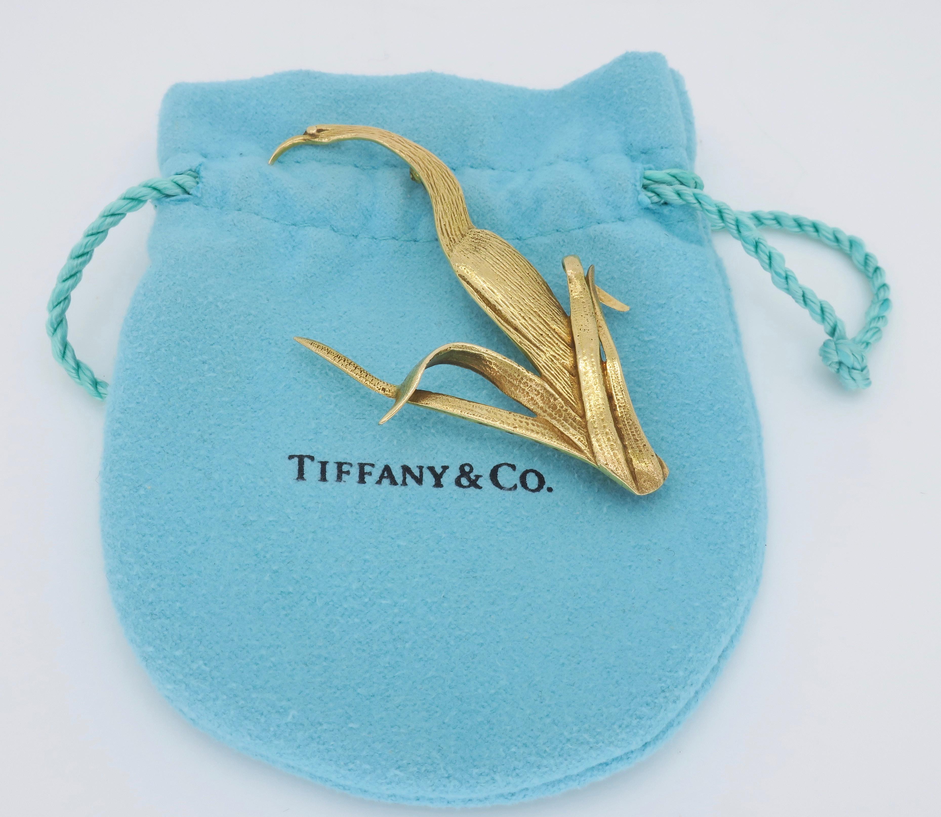 14 Karat Yellow Gold Tiffany & Co. Crane Brooch 4