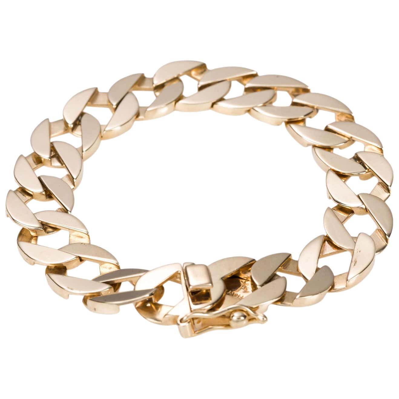 14 Karat Yellow Gold Tiffany and Co. Unisex Flat Link Bracelet at 1stDibs