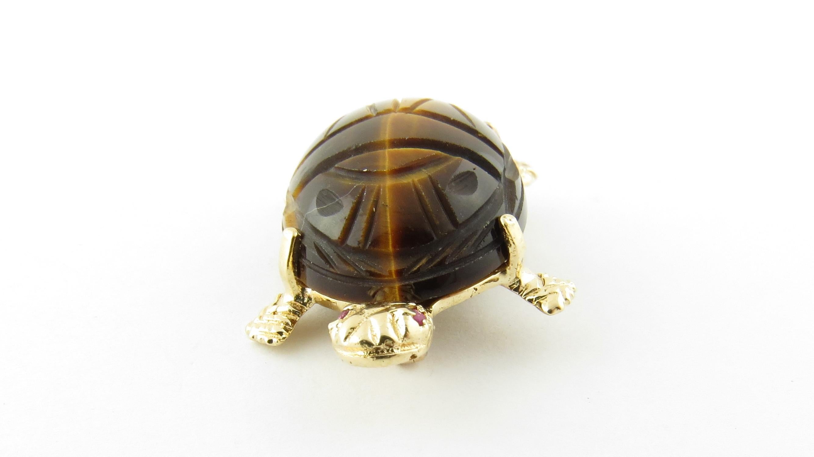 Women's 14 Karat Yellow Gold Tiger's Eye and Ruby Turtle Brooch or Pin