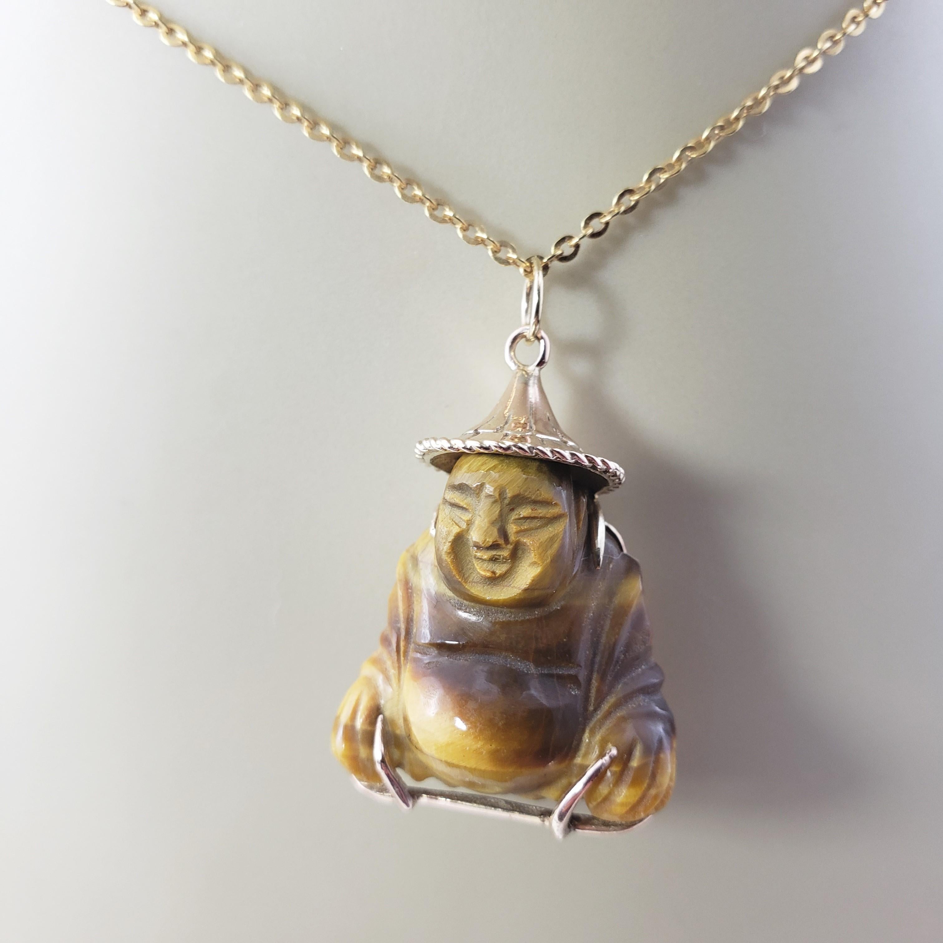 14 Karat Yellow Gold Tiger's Eye Buddha Pendant 1