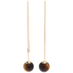 Retro 14 Karat Yellow Gold Tiger's Eye Earrings