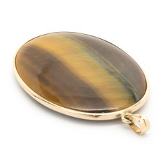 14 Karat Yellow Gold Tigers Eye Oval Pendant