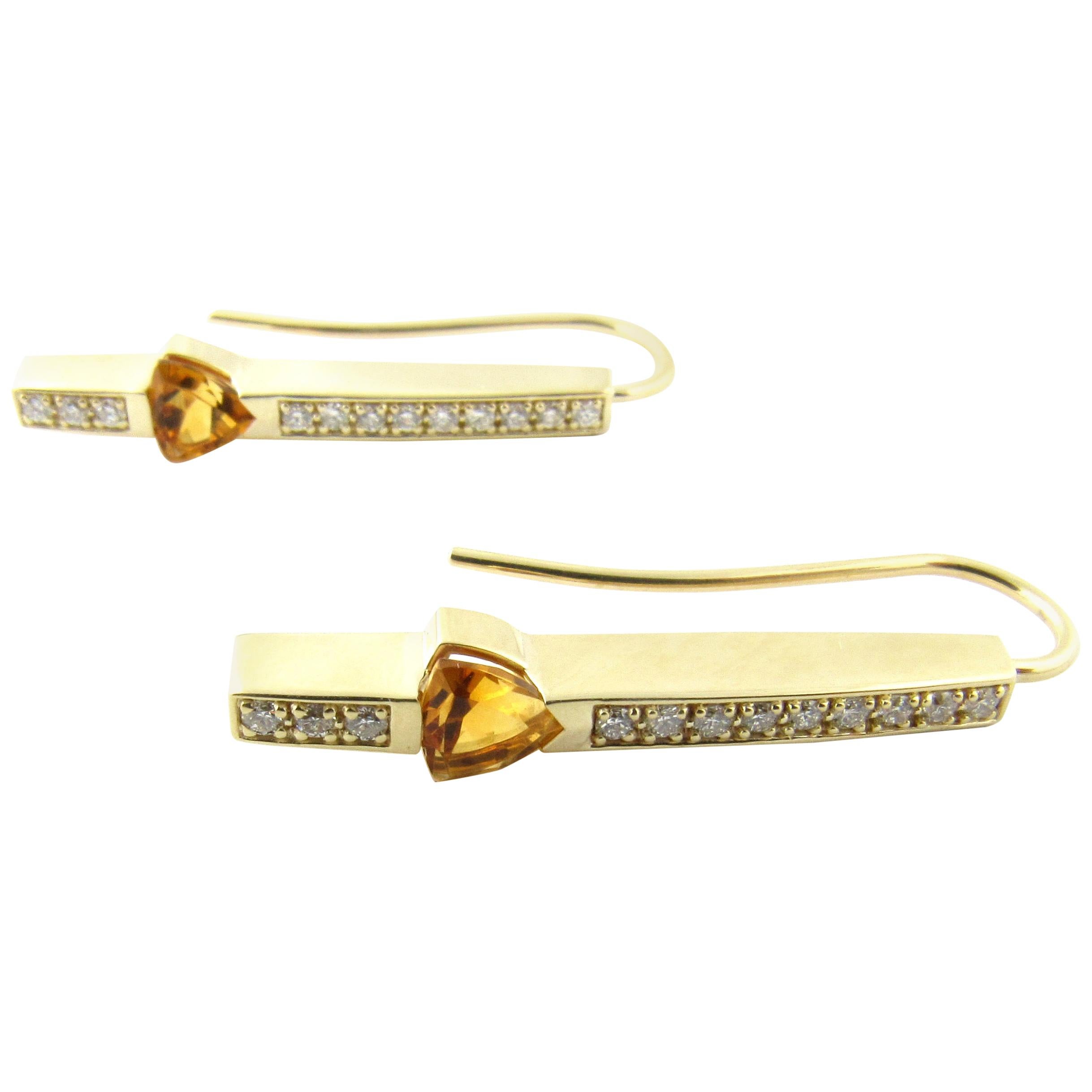 14 Karat Yellow Gold Topaz and Diamond Earrings