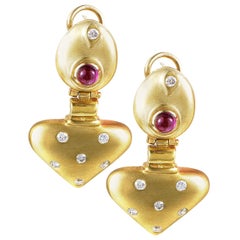 14 Karat Yellow Gold Tourmaline and Diamond Drop Earrings MFCO05-122914