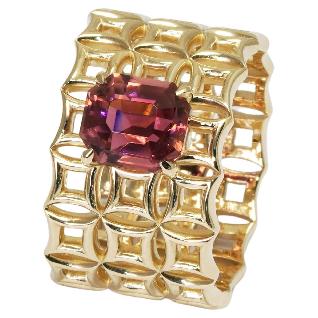 14 Karat Yellow Gold Tourmaline Rubellite Ring For Sale