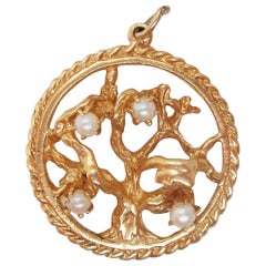 14 Karat Yellow Gold Tree of Life Seed Pearl Pendant