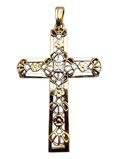 14 Karat Yellow Gold Tri Color Gold Cross Filigree Pendant #23689