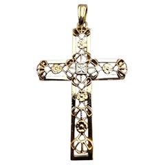 14 Karat Yellow Gold Tri Color Gold Cross Filigree Pendant #23689