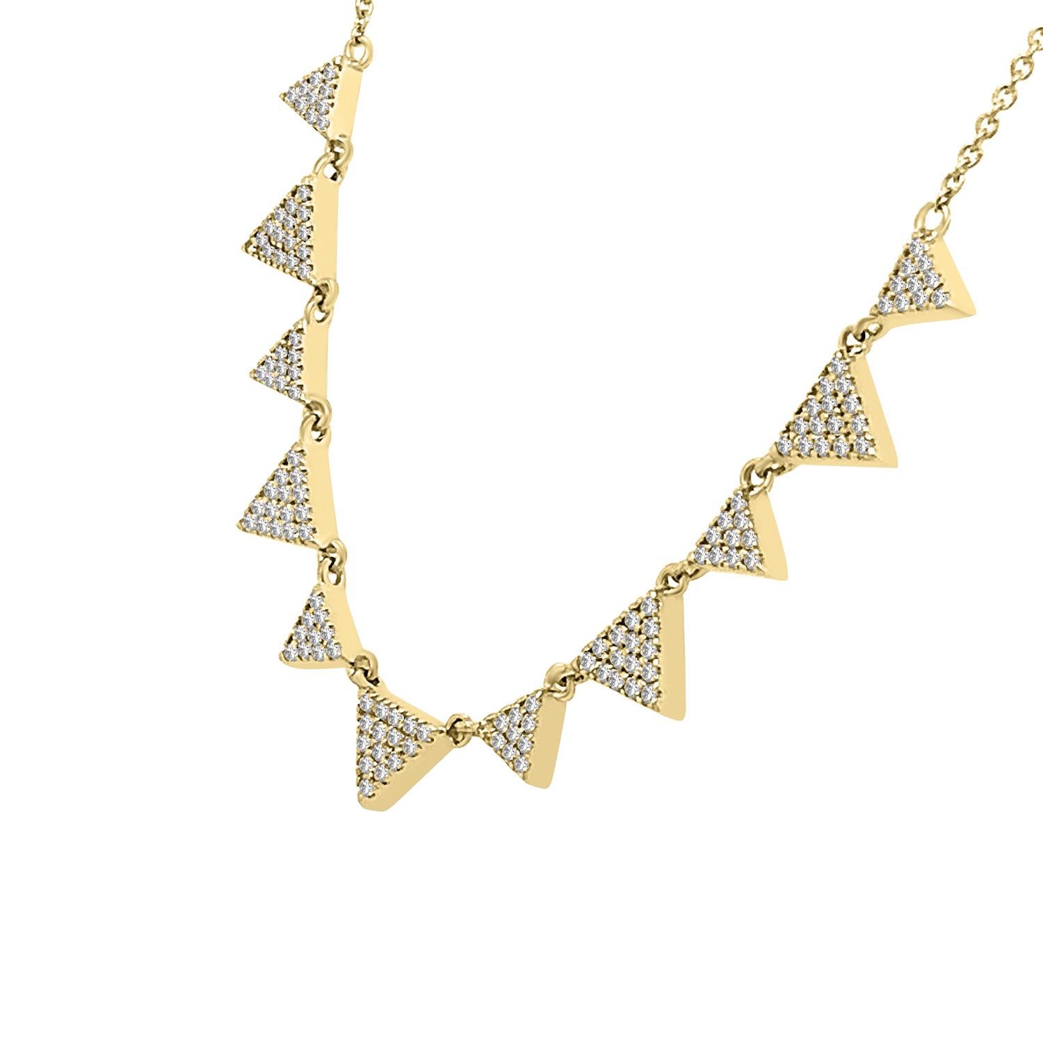 Round Cut 14 Karat Yellow Gold Triangle Diamond Necklace '1/2 Carat' For Sale