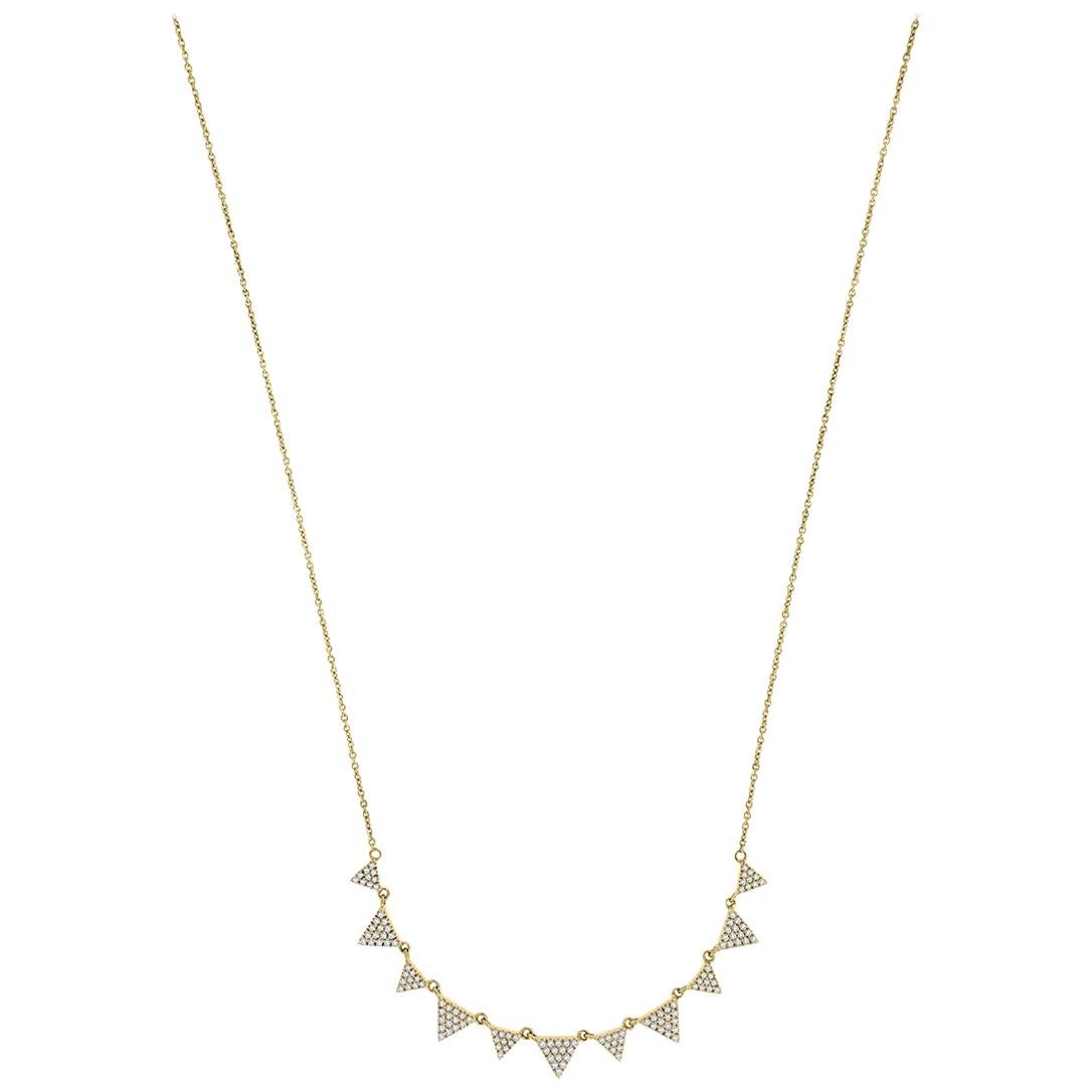 14 Karat Yellow Gold Triangle Diamond Necklace '1/2 Carat' For Sale