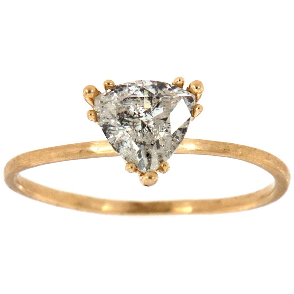 14 Karat Yellow Gold Trilion Salt and Pepper Diamond Ring 'Center -0.74 Carat'