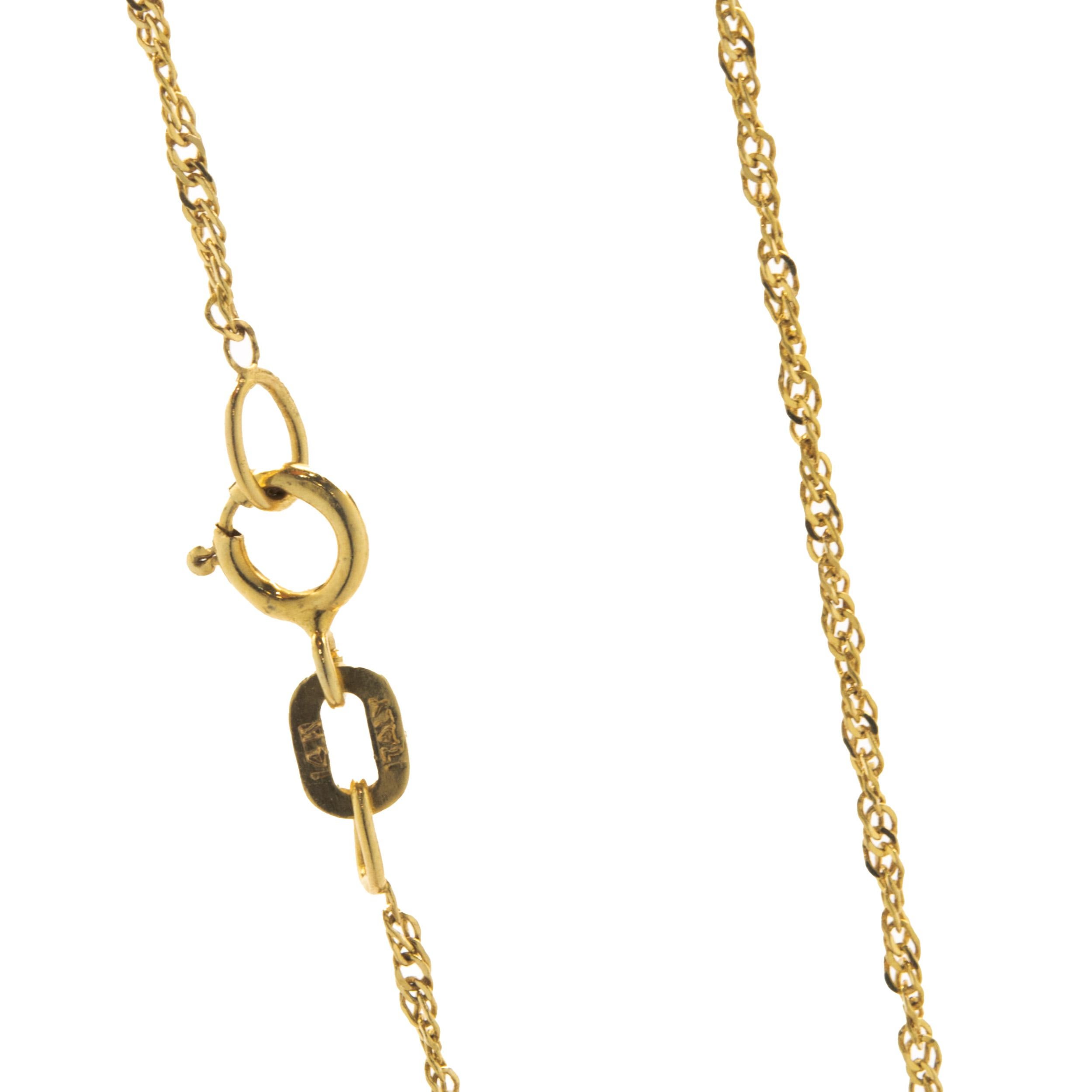 Women's 14 Karat Yellow Gold Trillion Cut Blue Topaz and Diamond Necklace For Sale