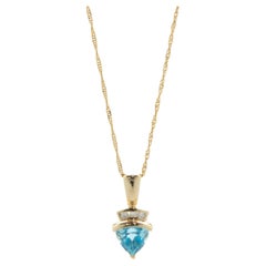 14 Karat Yellow Gold Trillion Cut Blue Topaz and Diamond Necklace