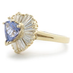 14 Karat Yellow Gold Trillion Cut Tanzanite and Diamond Ballerina Ring