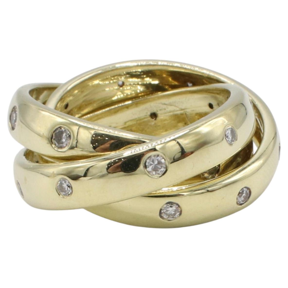 14 Karat Yellow Gold Trinity Rolling Band Natural Diamonds Ring