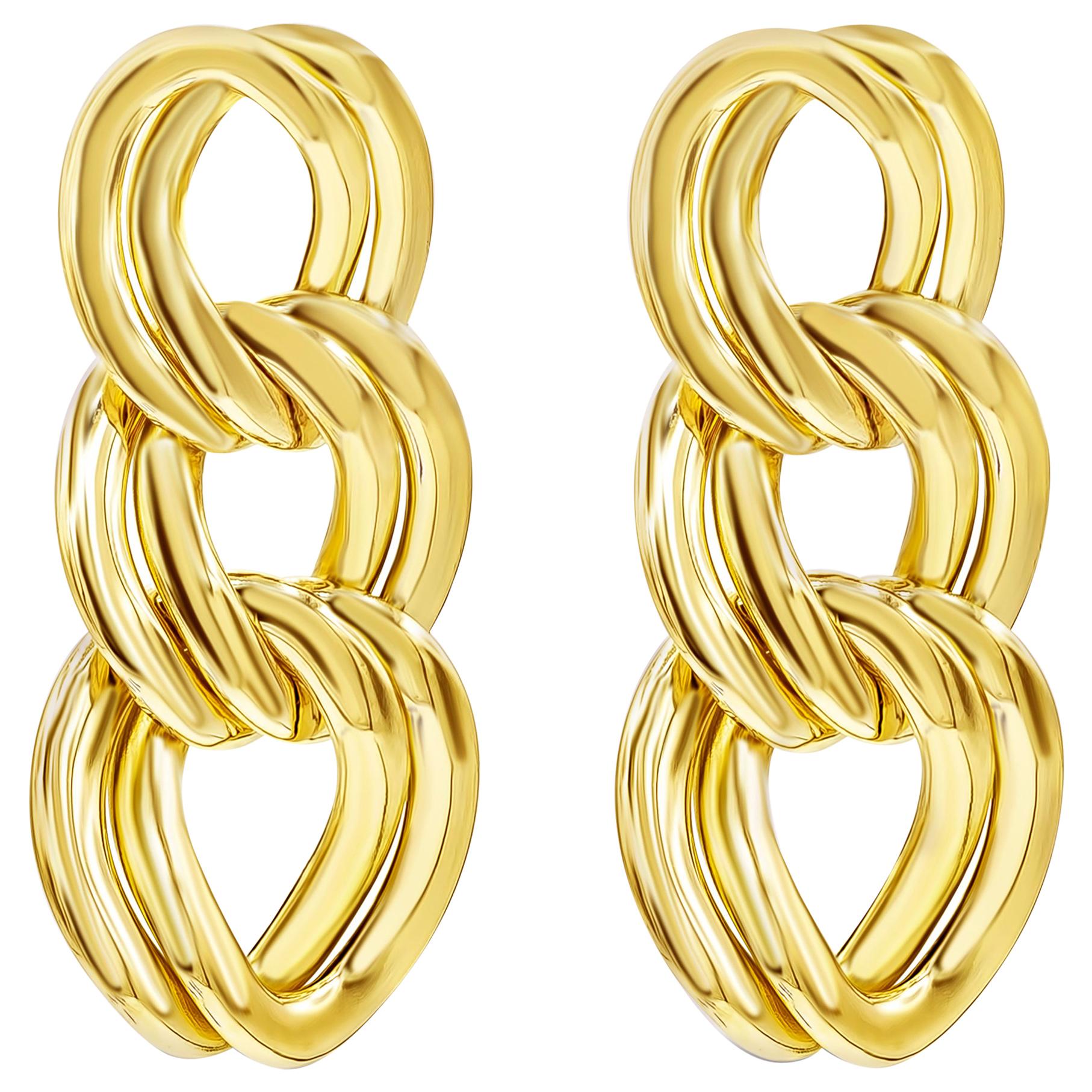 Triple Chain Dangle 14 Karat Yellow Gold Earrings