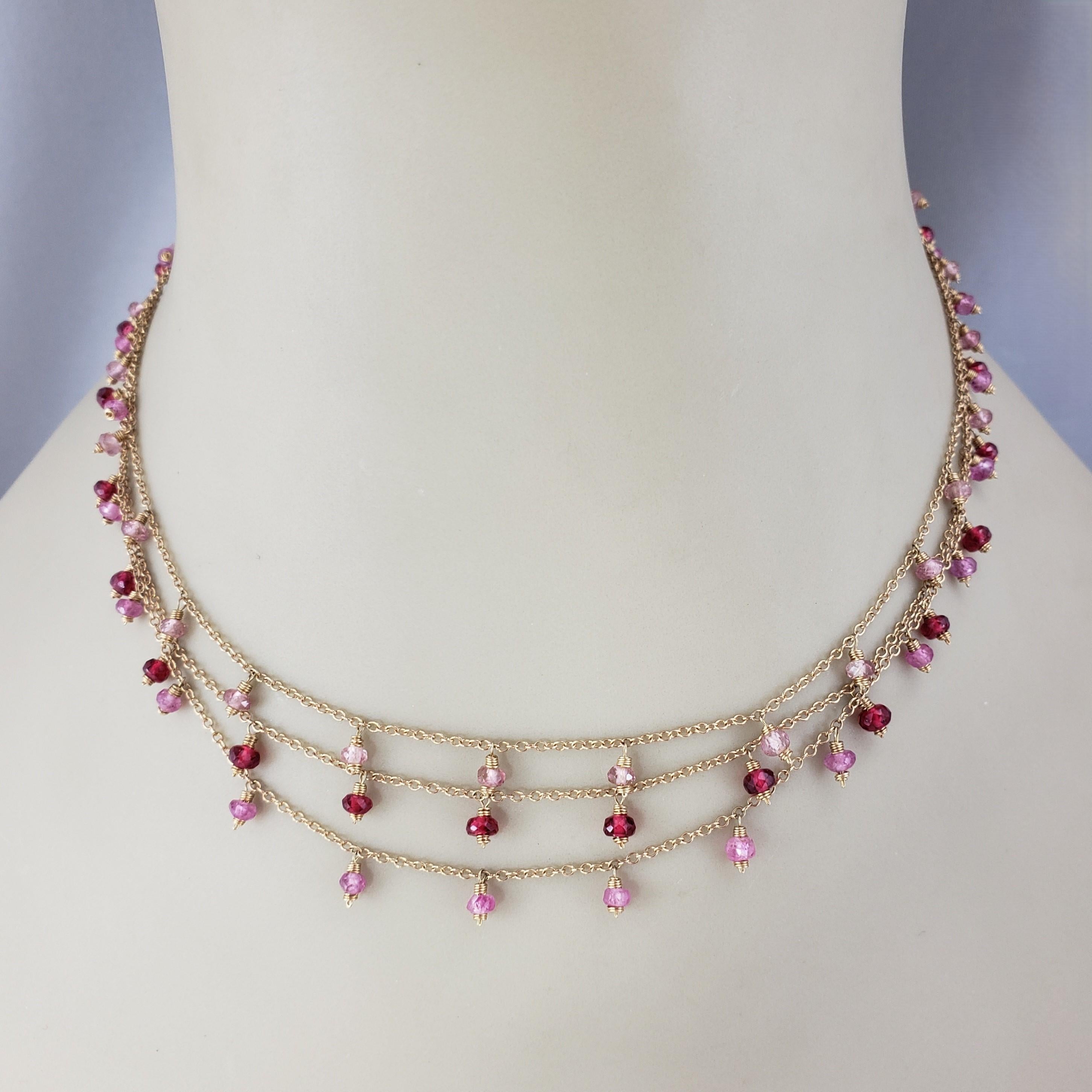 Collier de pierres précieuses à trois rangs en or jaune 14 carats n° 18585 Pour femmes en vente