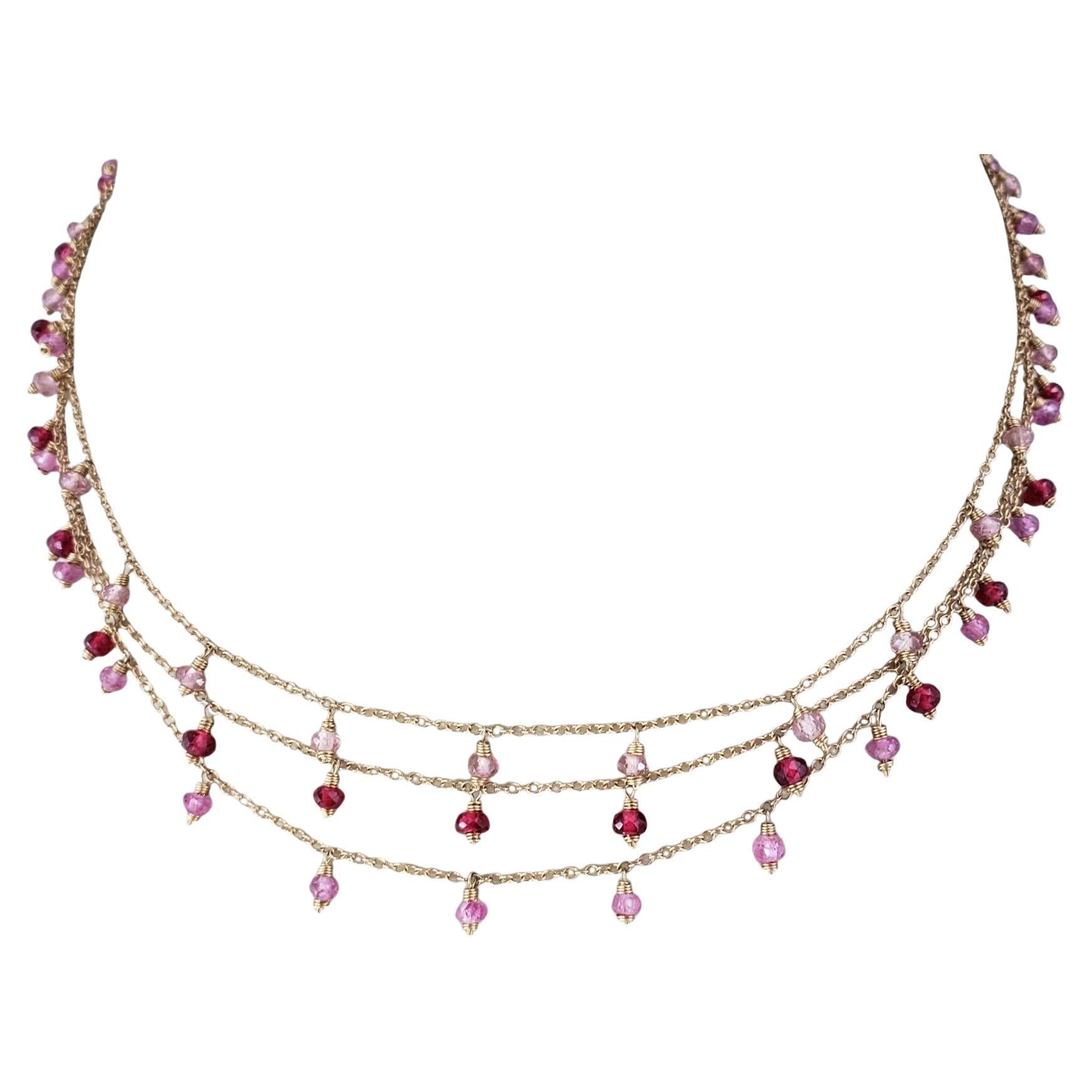 14 Karat Yellow Gold Triple Strand Gemstone Necklace #18585