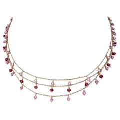 14 Karat Yellow Gold Triple Strand Gemstone Necklace #18585