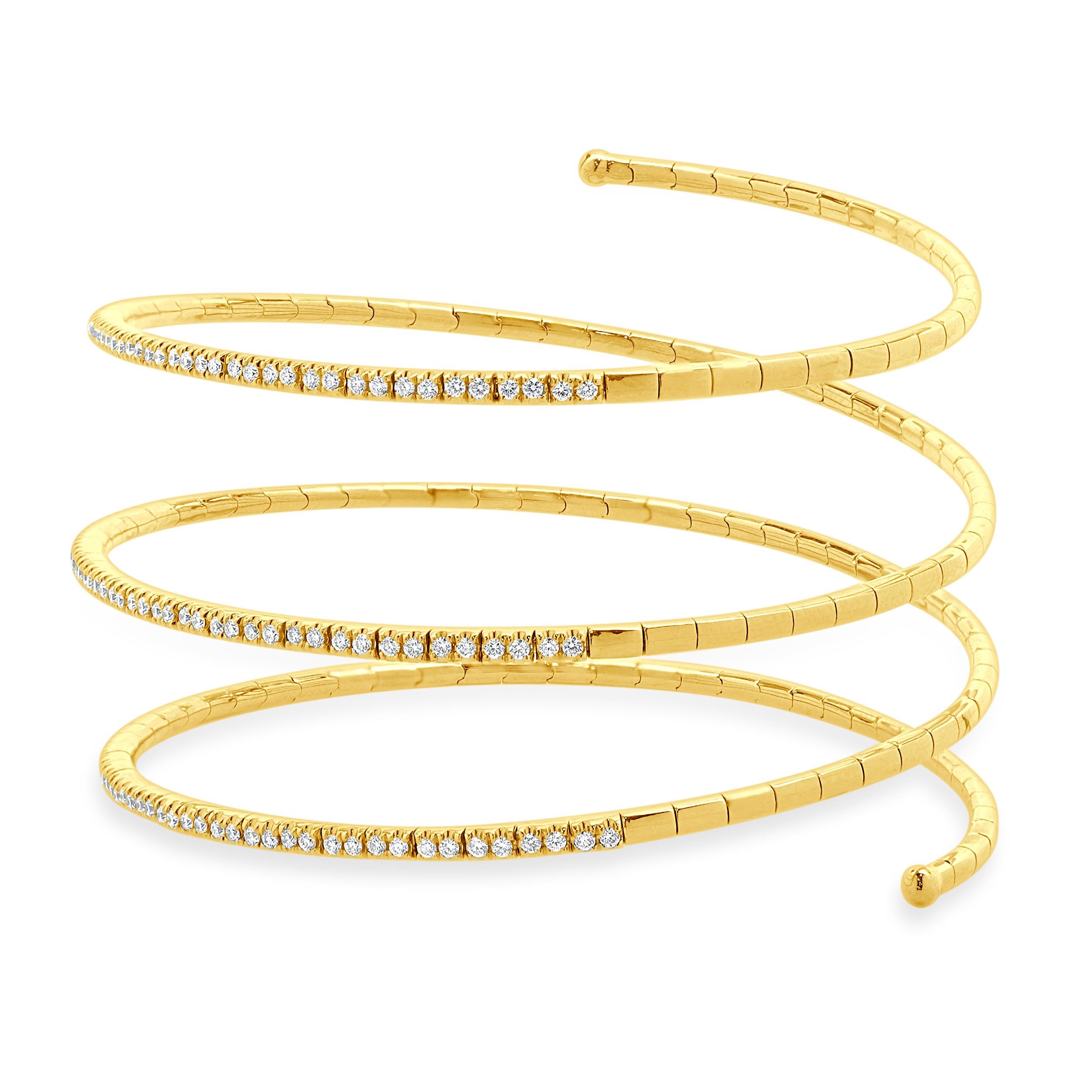 Designer: custom design
Material: 14K yellow Gold
Diamond: 156 round brilliant cut = 1.21cttw
Color: G
Clarity: VS1-2
Dimensions: bracelet will fit up to a 7-inch wrist
Weight: 24.54 grams
