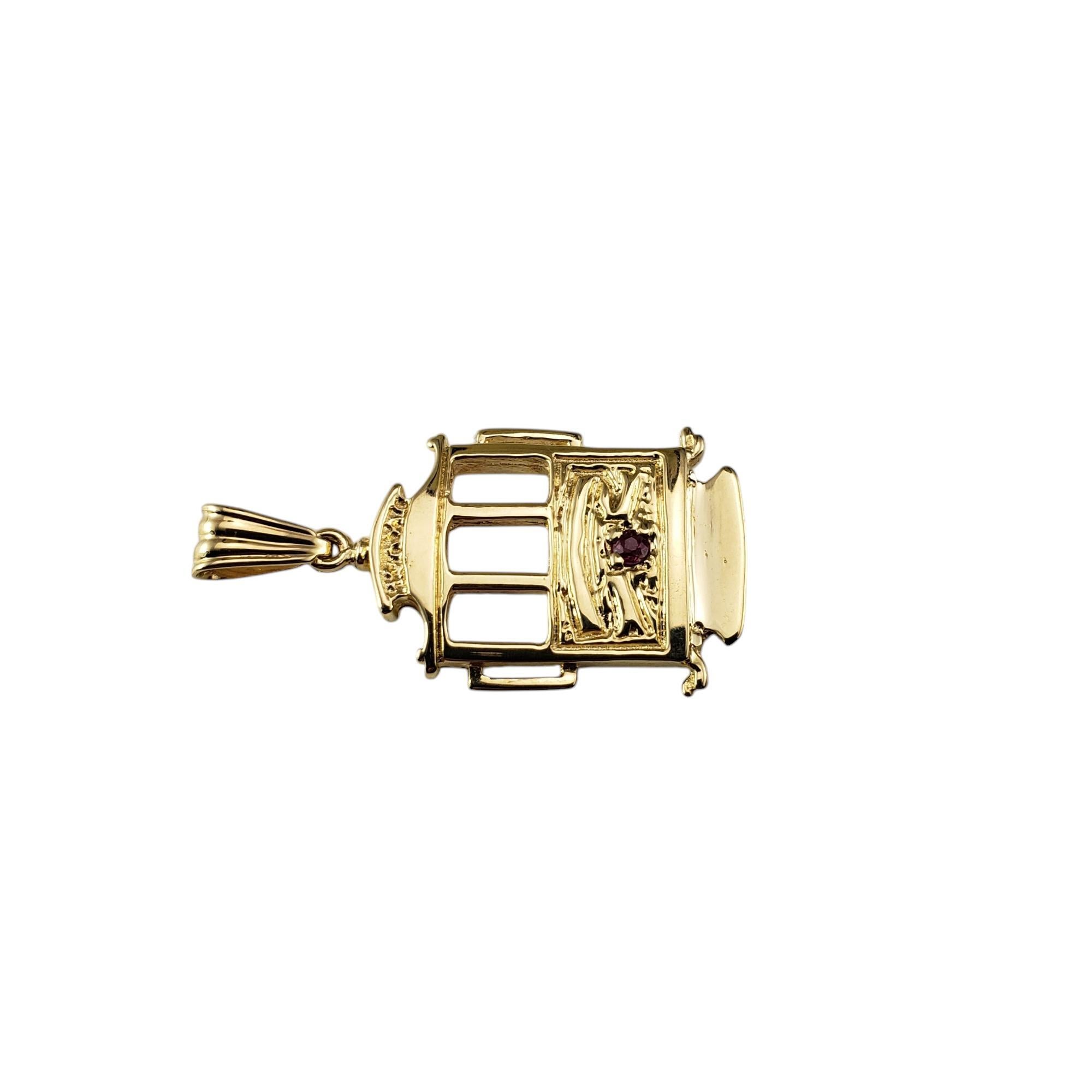 14 Karat Yellow Gold Trolley Cable Car Charm-

Take a ride on the trolley!

This lovely cable car charm is accented with on red faceted stone set in beautifully detailed 14K yellow gold.

Size: 25 mm x 16 mm

Weight: 2.0 dwt/ 3.1 gr

Stamped: