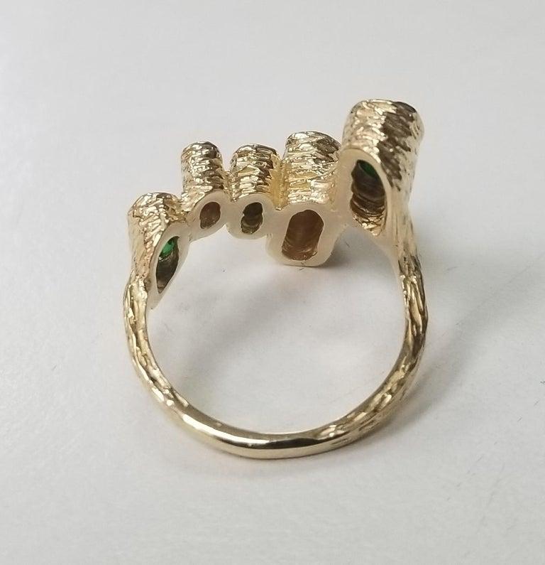 Artisan 14 Karat Yellow Gold Tsavorite and Diamond Freeform Ring For Sale