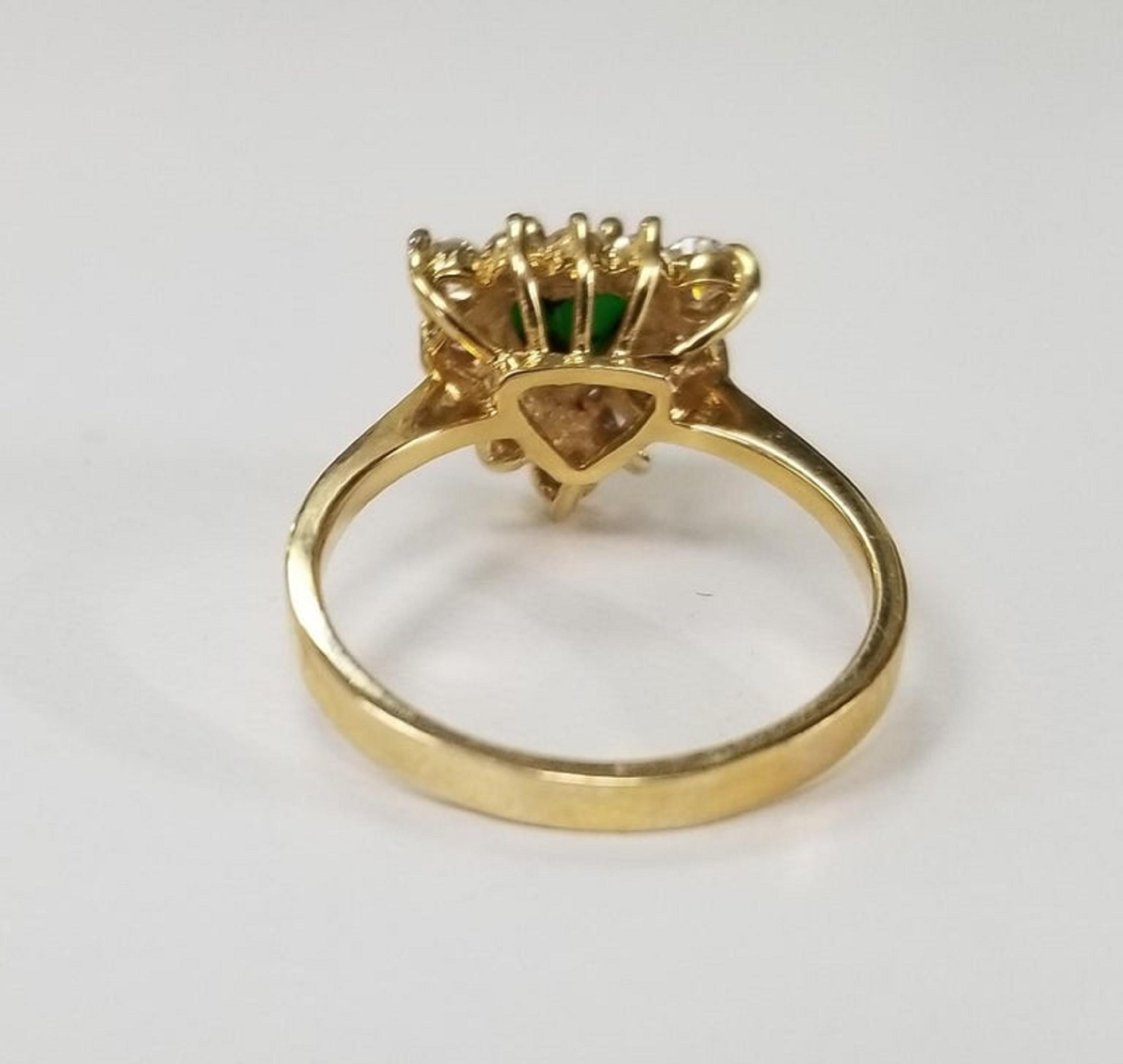 Trillion Cut 14 Karat Yellow Gold Tsavorite and Diamond Ring For Sale