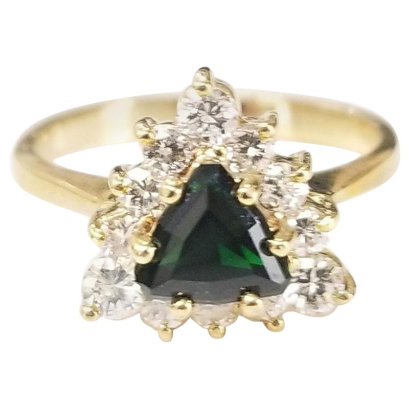 14 Karat Yellow Gold Tsavorite and Diamond Ring For Sale