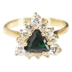 14 Karat Yellow Gold Tsavorite and Diamond Ring