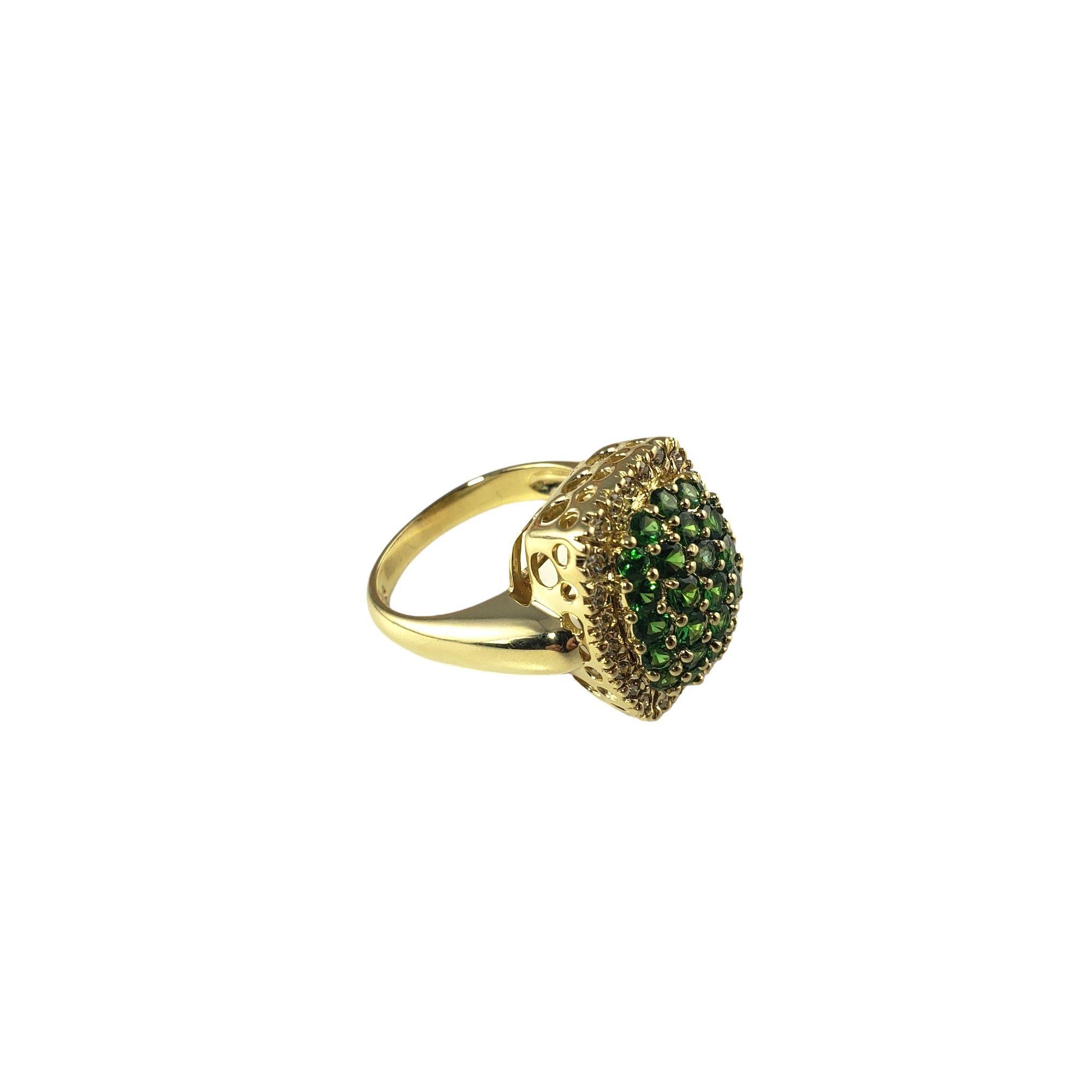 Round Cut 14 Karat Yellow Gold Tsavorite Garnet and Diamond Ring #14035 For Sale