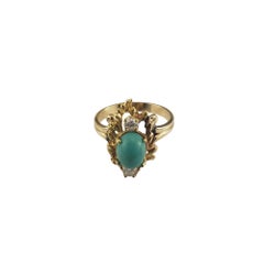 14 Karat Yellow Gold Turquoise and Diamond Ring Size 6 #19223