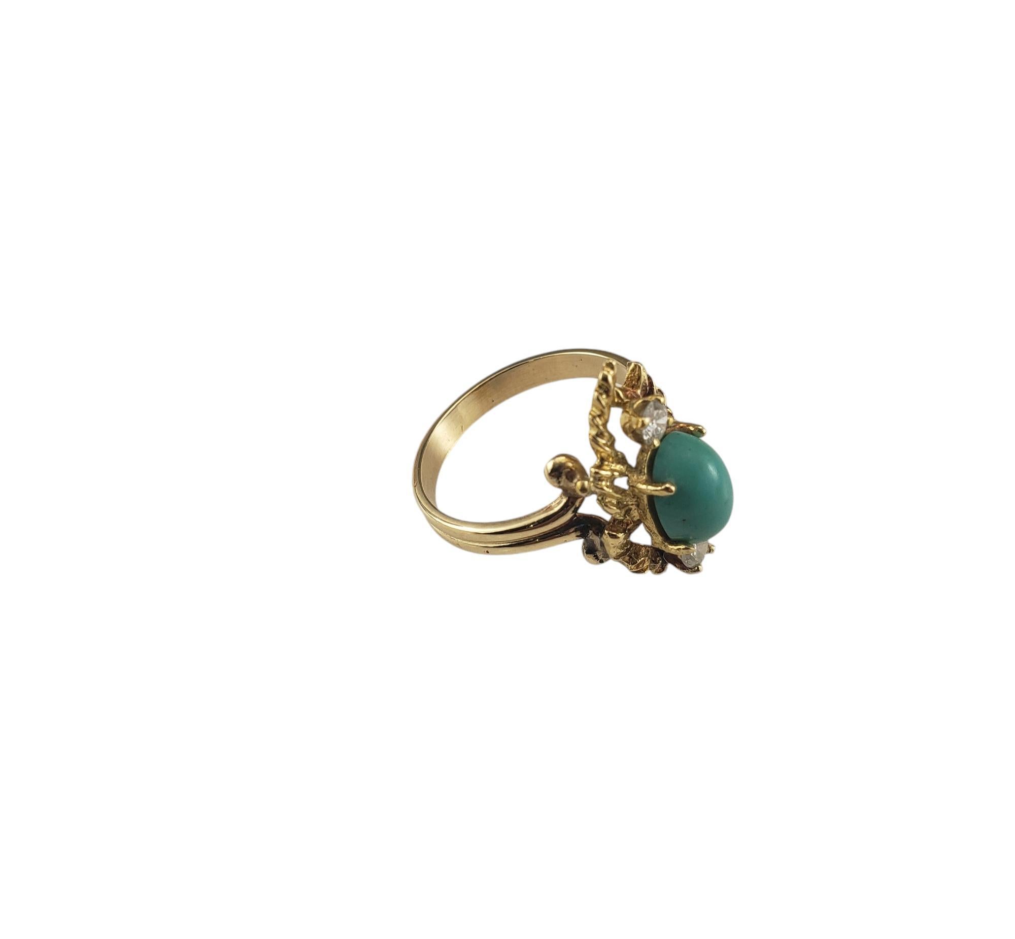 Taille ovale Bague en or jaune 14 carats avec turquoise et diamants taille 6 #19223 en vente