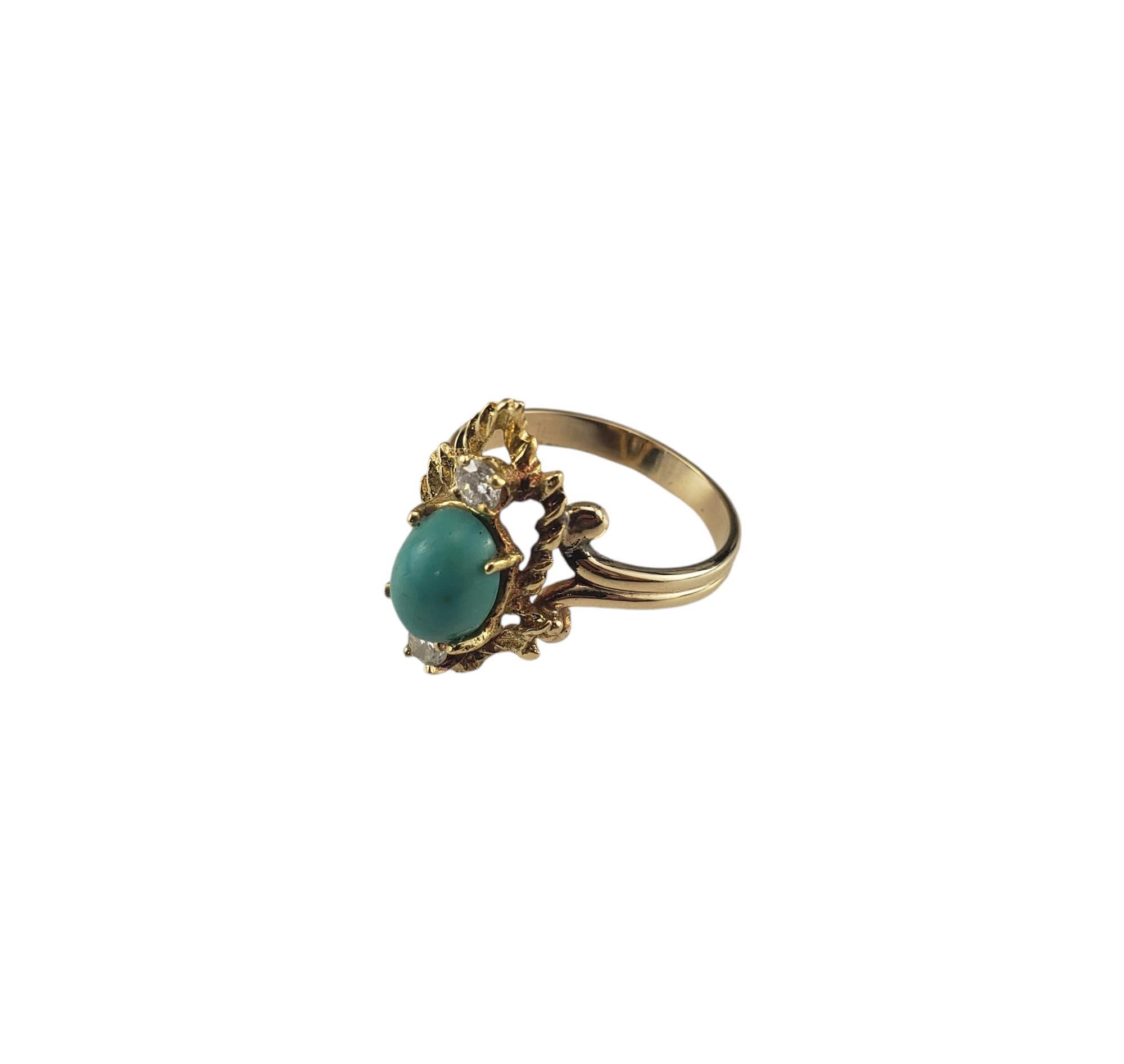 Bague en or jaune 14 carats avec turquoise et diamants taille 6 #19223 Bon état - En vente à Washington Depot, CT