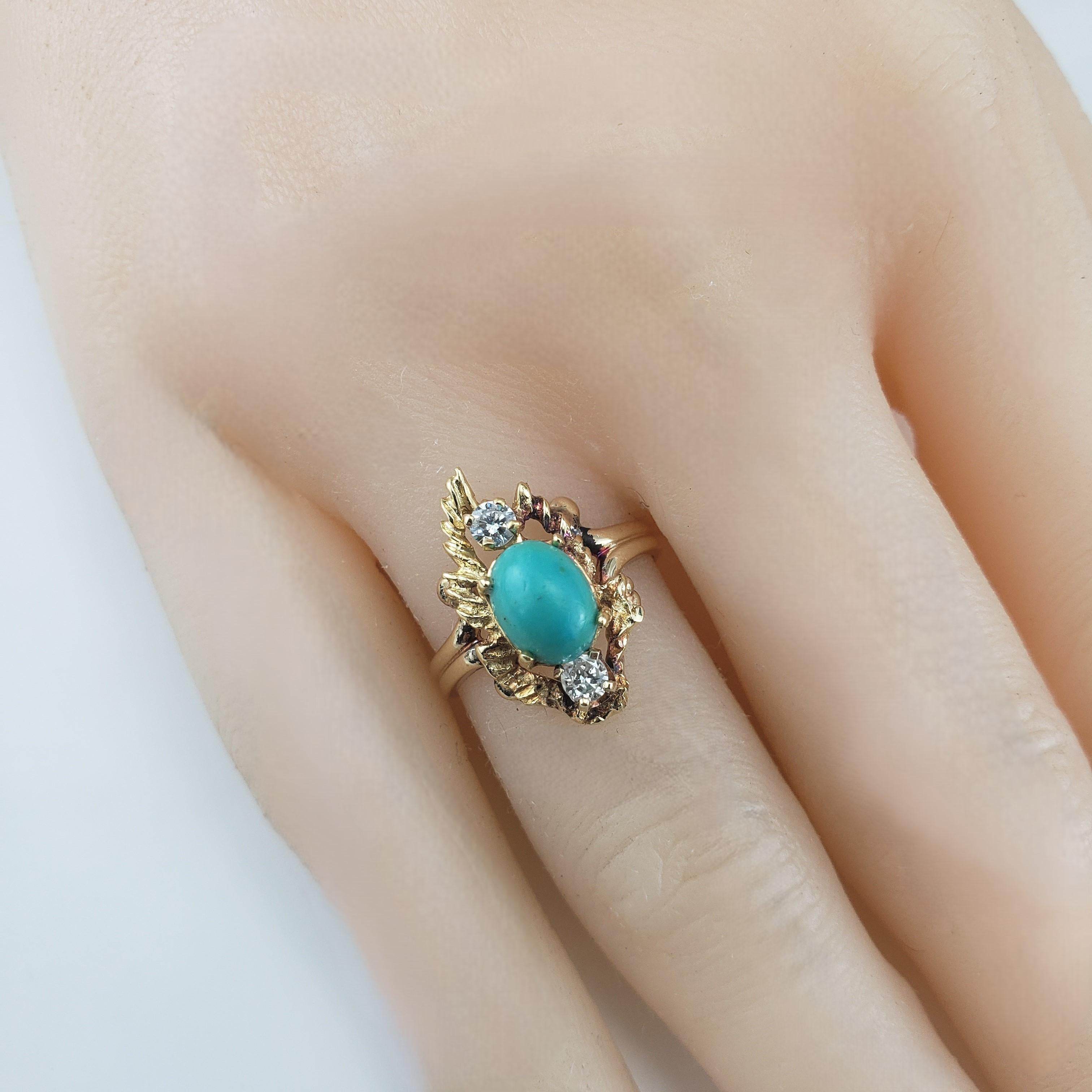 Bague en or jaune 14 carats avec turquoise et diamants taille 6 #19223 en vente 1