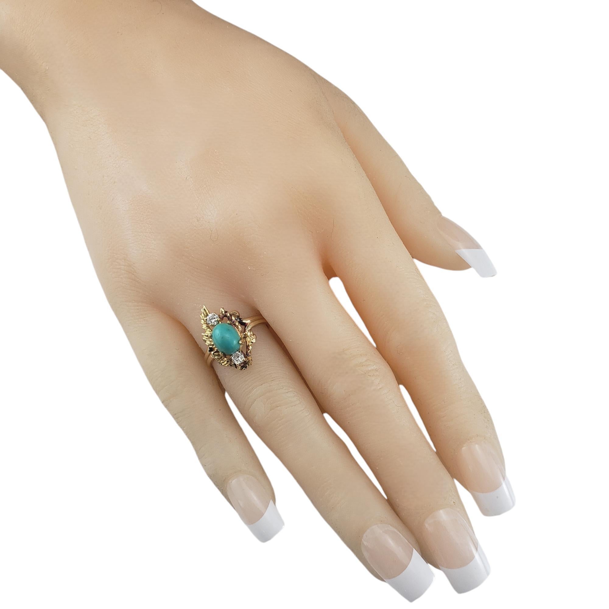 Bague en or jaune 14 carats avec turquoise et diamants taille 6 #19223 en vente 2