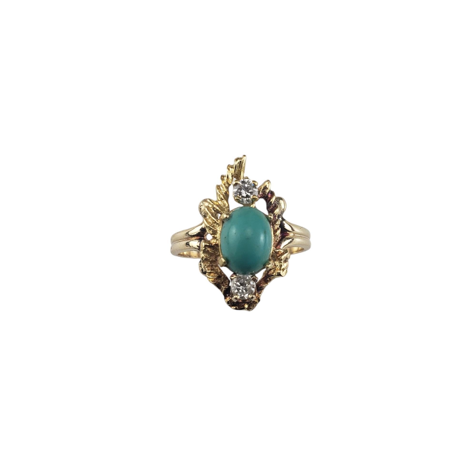 Bague en or jaune 14 carats avec turquoise et diamants taille 6 #19223