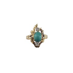 Anillo de oro amarillo de 14 quilates con turquesa y diamantes talla 6 #19223