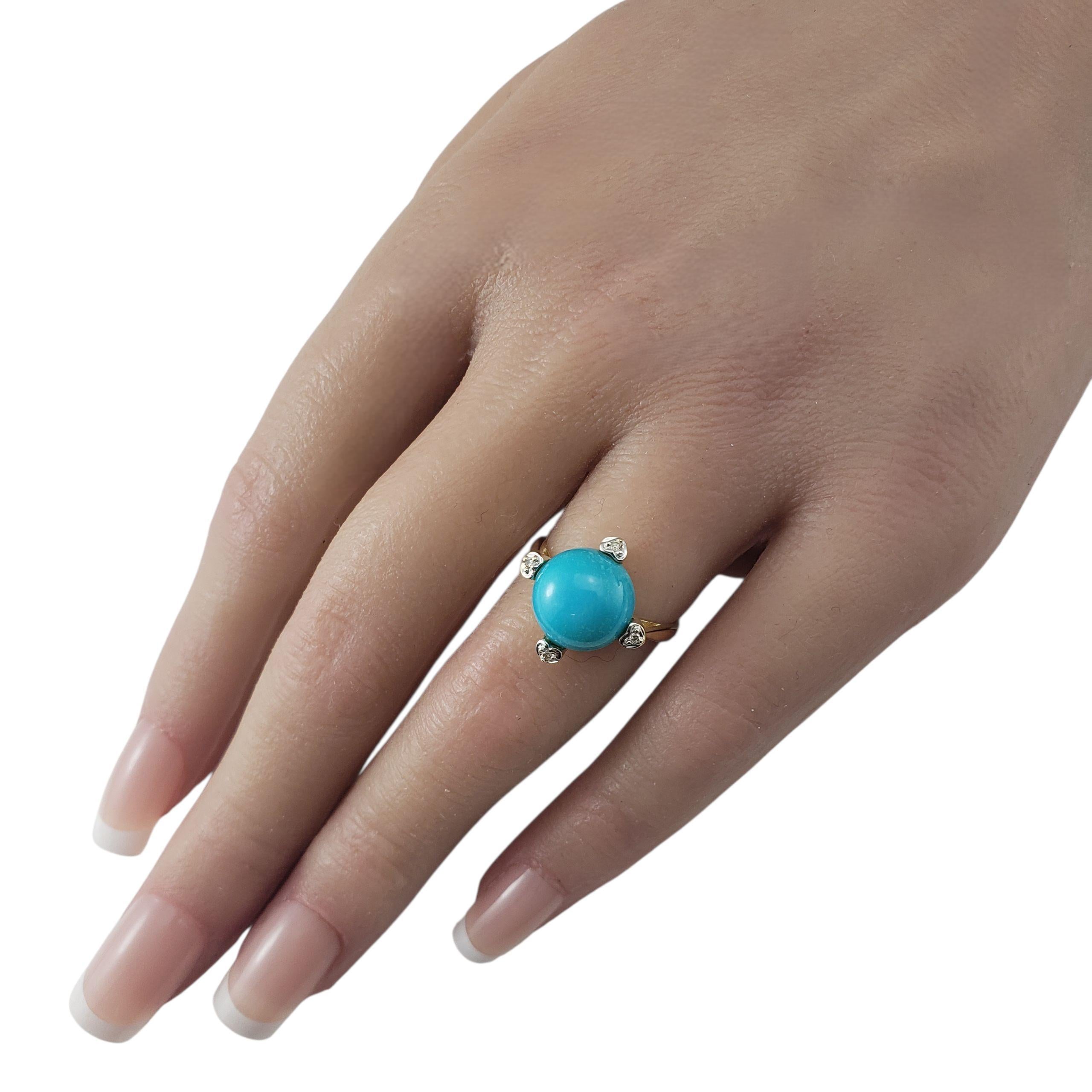 Anello in oro giallo 14 carati con turchese e diamanti misura 6,75 #22563 in vendita 1