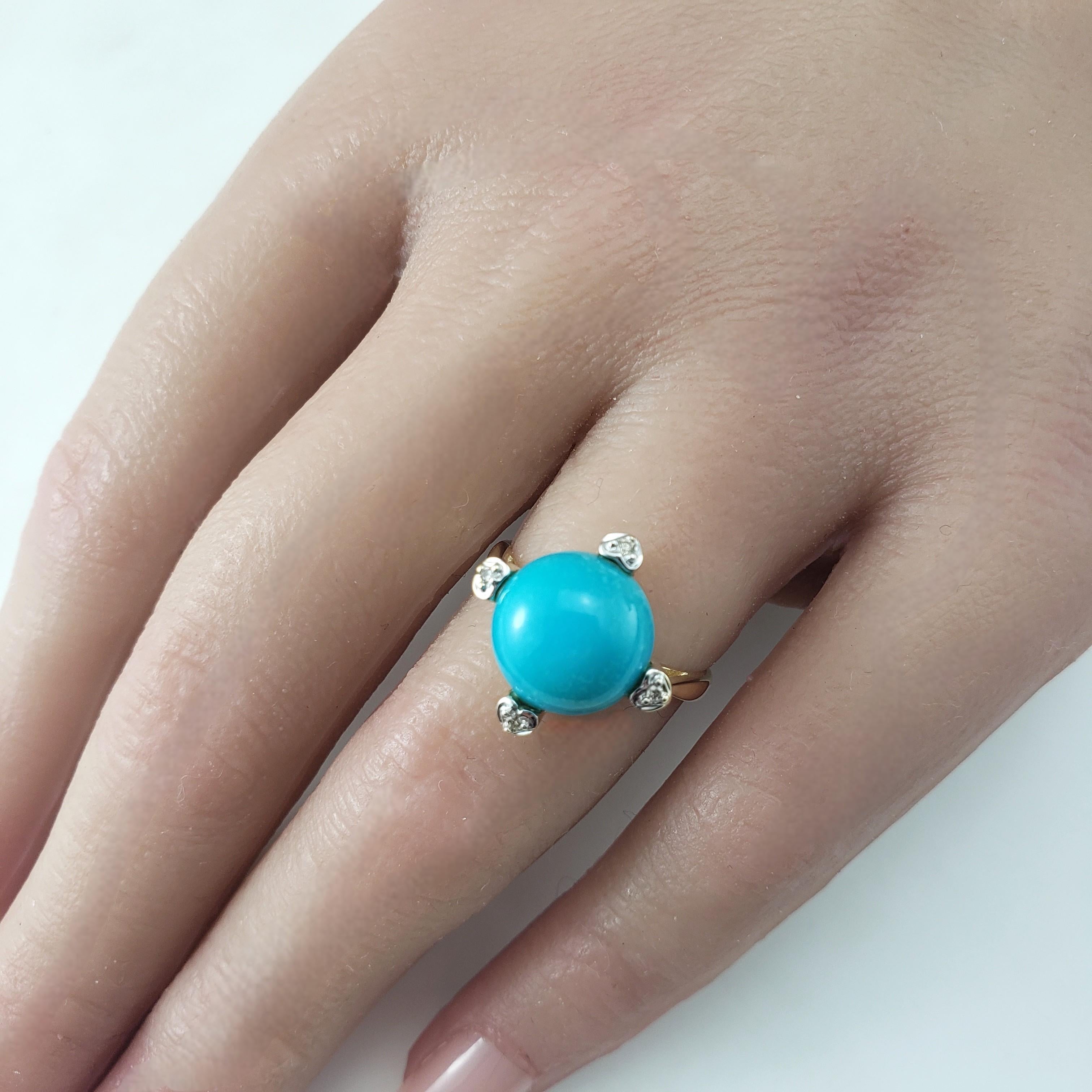 Anello in oro giallo 14 carati con turchese e diamanti misura 6,75 #22563 in vendita 2