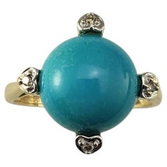 Anello in oro giallo 14 carati con turchese e diamanti misura 6,75 #22563