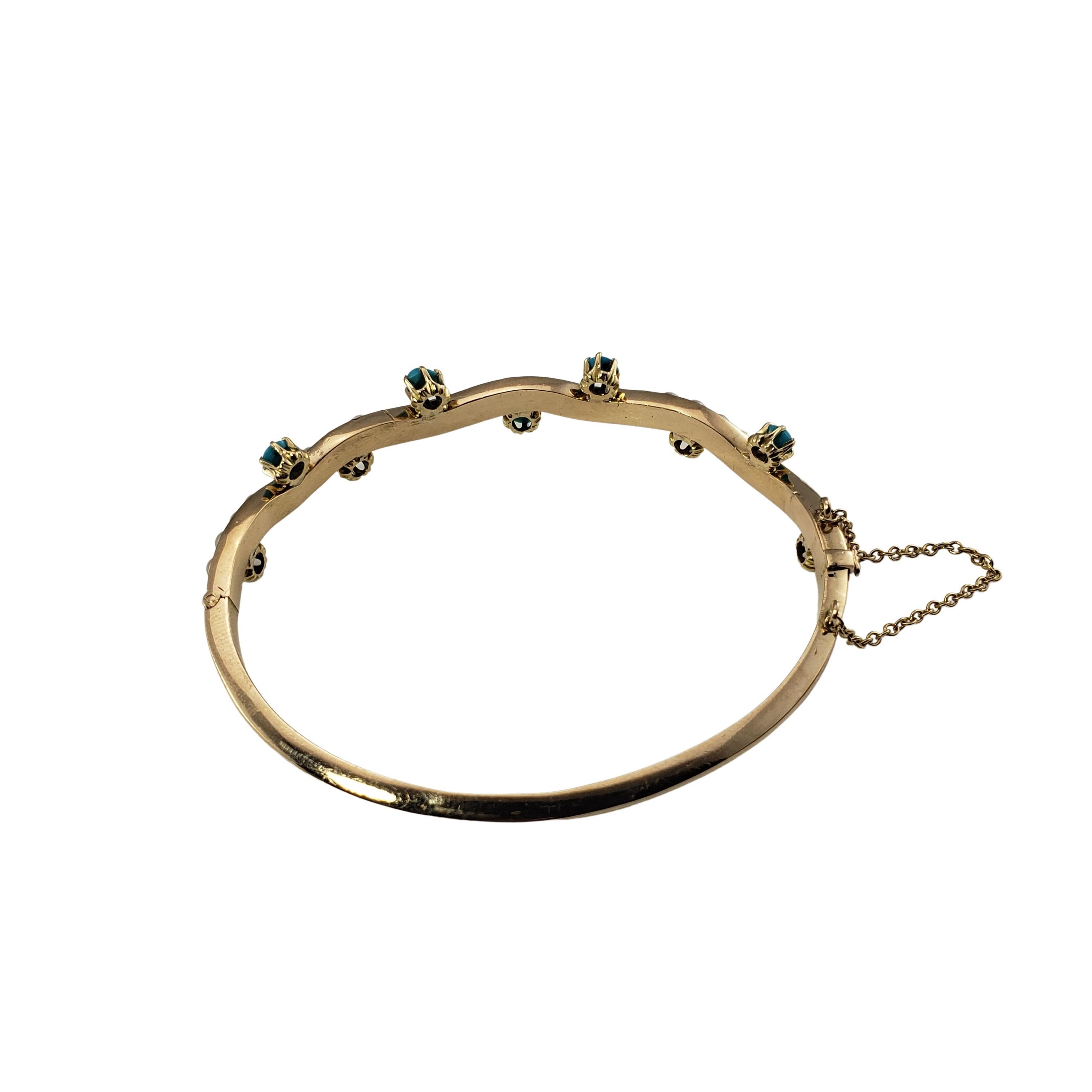 Women's 14 Karat Yellow Gold Turquoise and Pearl Bangle Bracelet