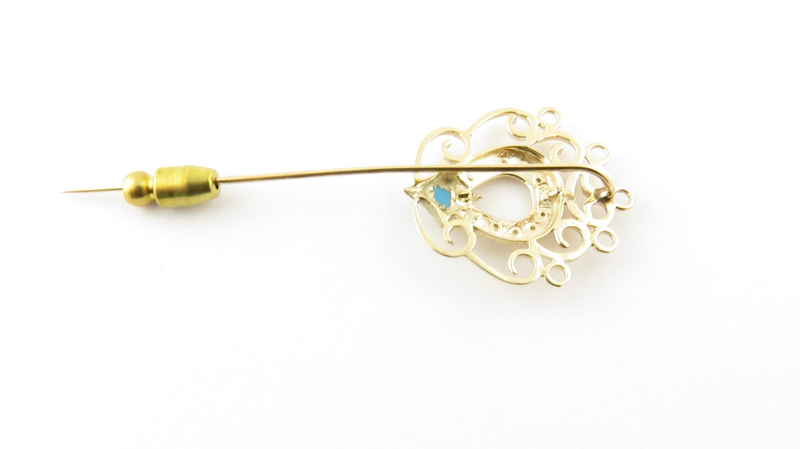 14 Karat Yellow Gold Turquoise and Seed Pearl Stick Pin In Good Condition In Washington Depot, CT