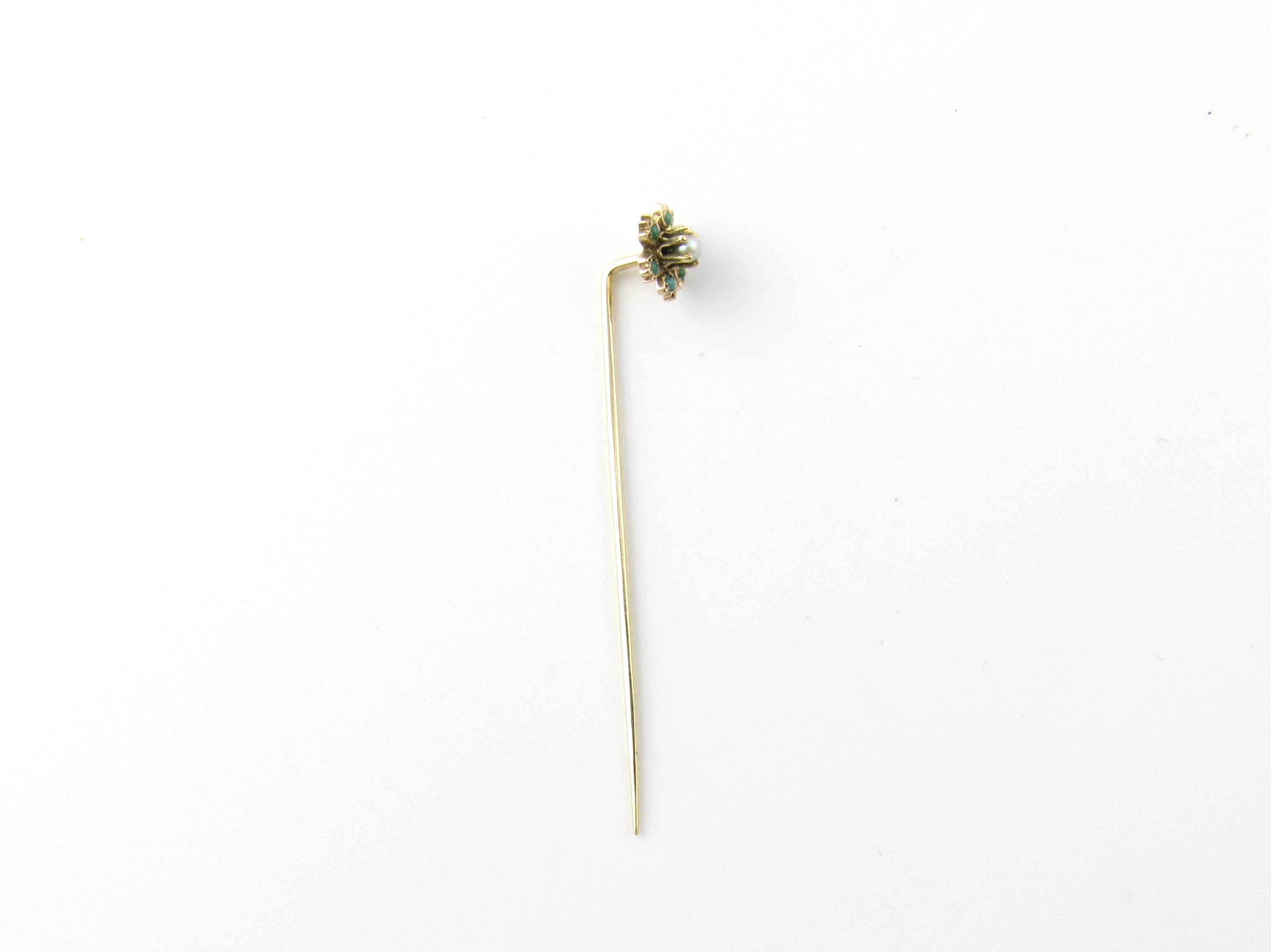 14 Karat Yellow Gold Turquoise and Seed Pearl Stick Pin In Good Condition In Washington Depot, CT