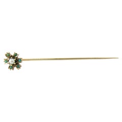 14 Karat Yellow Gold Turquoise and Seed Pearl Stick Pin