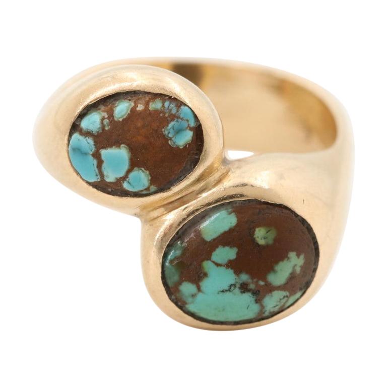 14 Karat Yellow Gold Turquoise Bypass Ring