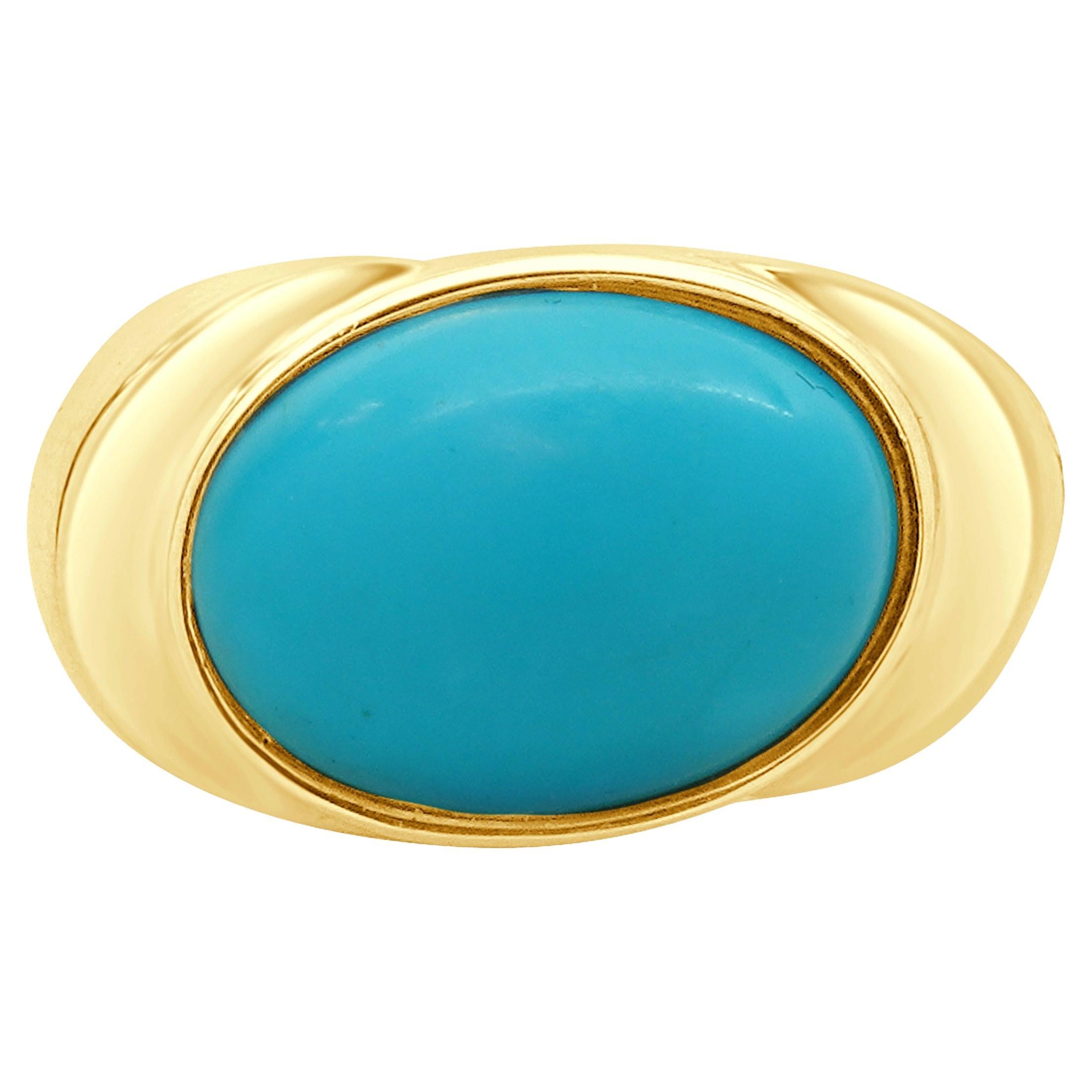 14 Karat Yellow Gold Turquoise Cabochon Ring