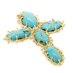 14 Karat Yellow Gold Turquoise Cross Pendant