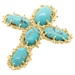 Pendentif croix turquoise en or jaune 14 carats