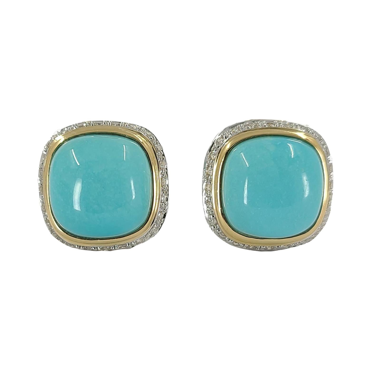 Yellow Gold Turquoise and Diamond Clip Earrings