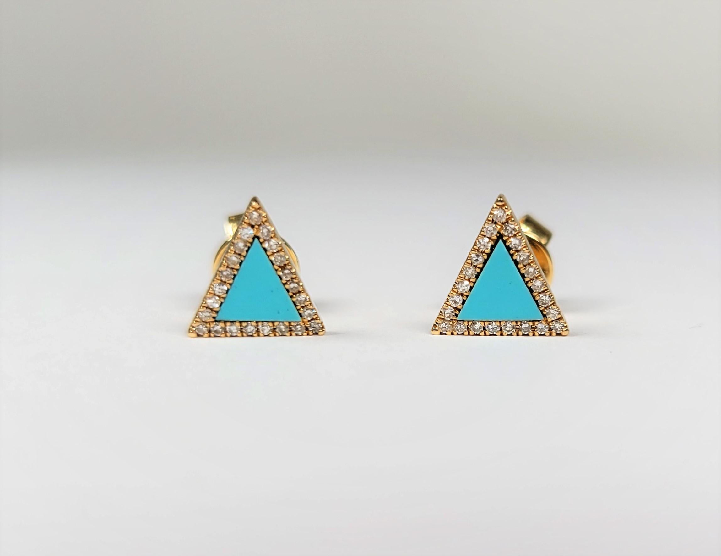 Türkis-Diamant-Dreieck-Ohrringe aus 14 Karat Gelbgold im Zustand „Neu“ im Angebot in Dallas, TX